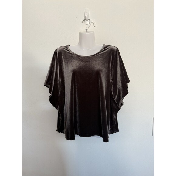 Madewell Velvet Top 2XL Womens Gray Butterfly Classy  Round Neck XXL Plus - Picture 1 of 9